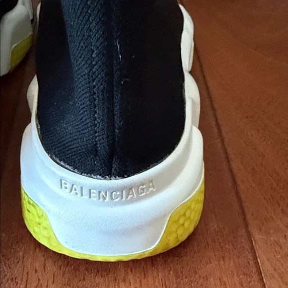 Balenciaga Black and White Sock Sneakers with Yellow Detail - Picture 5 of 8